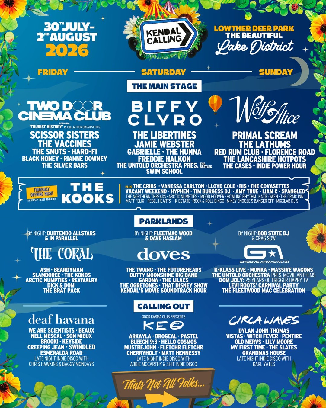 Kendal Calling 2026 lineup poster