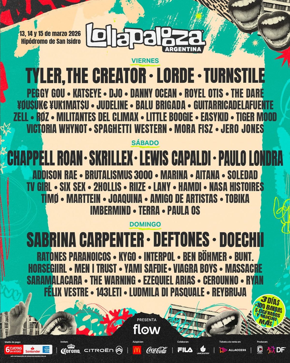 Lollapalooza Argentina 2026 lineup poster