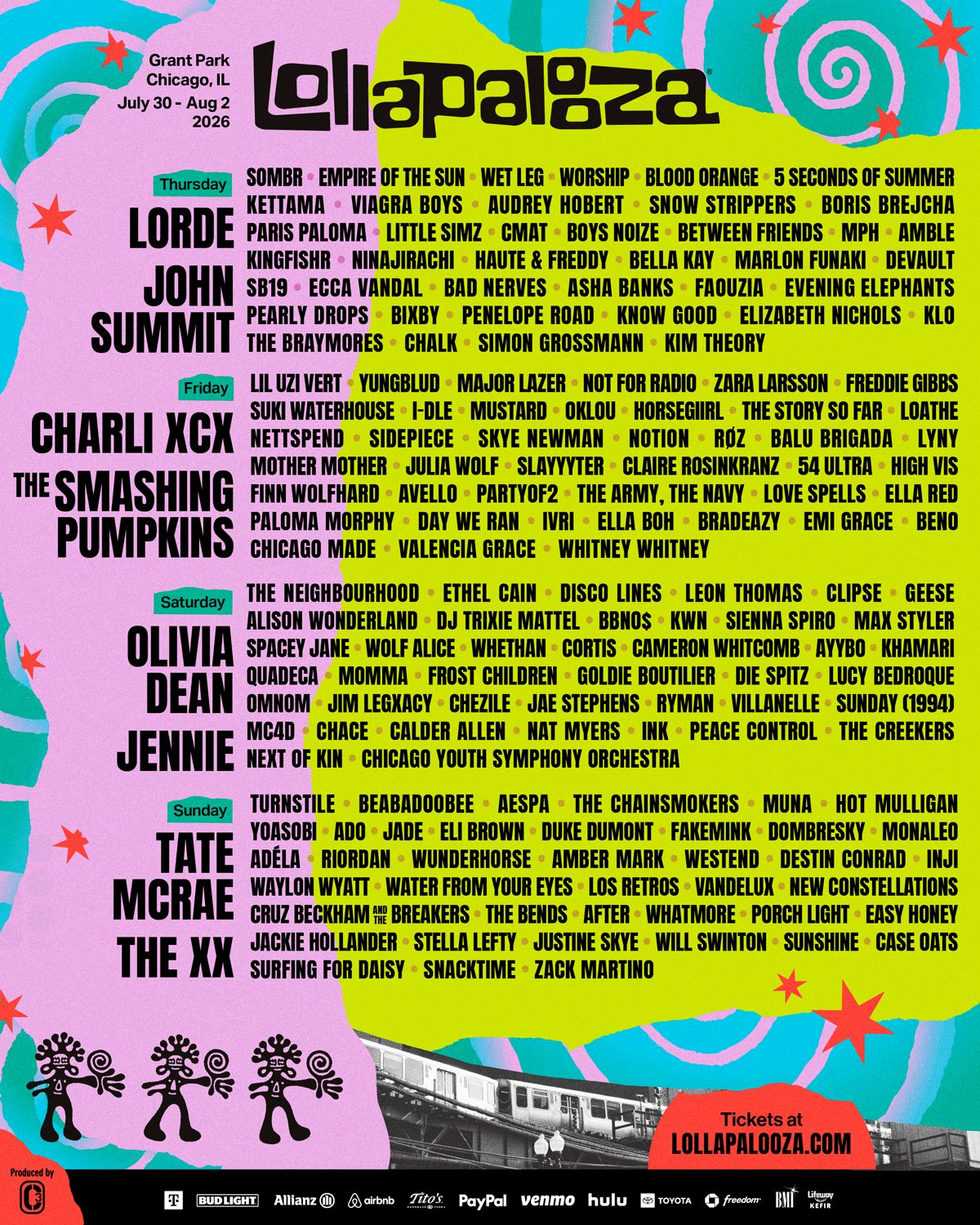 Lollapalooza Chicago 2026 lineup poster