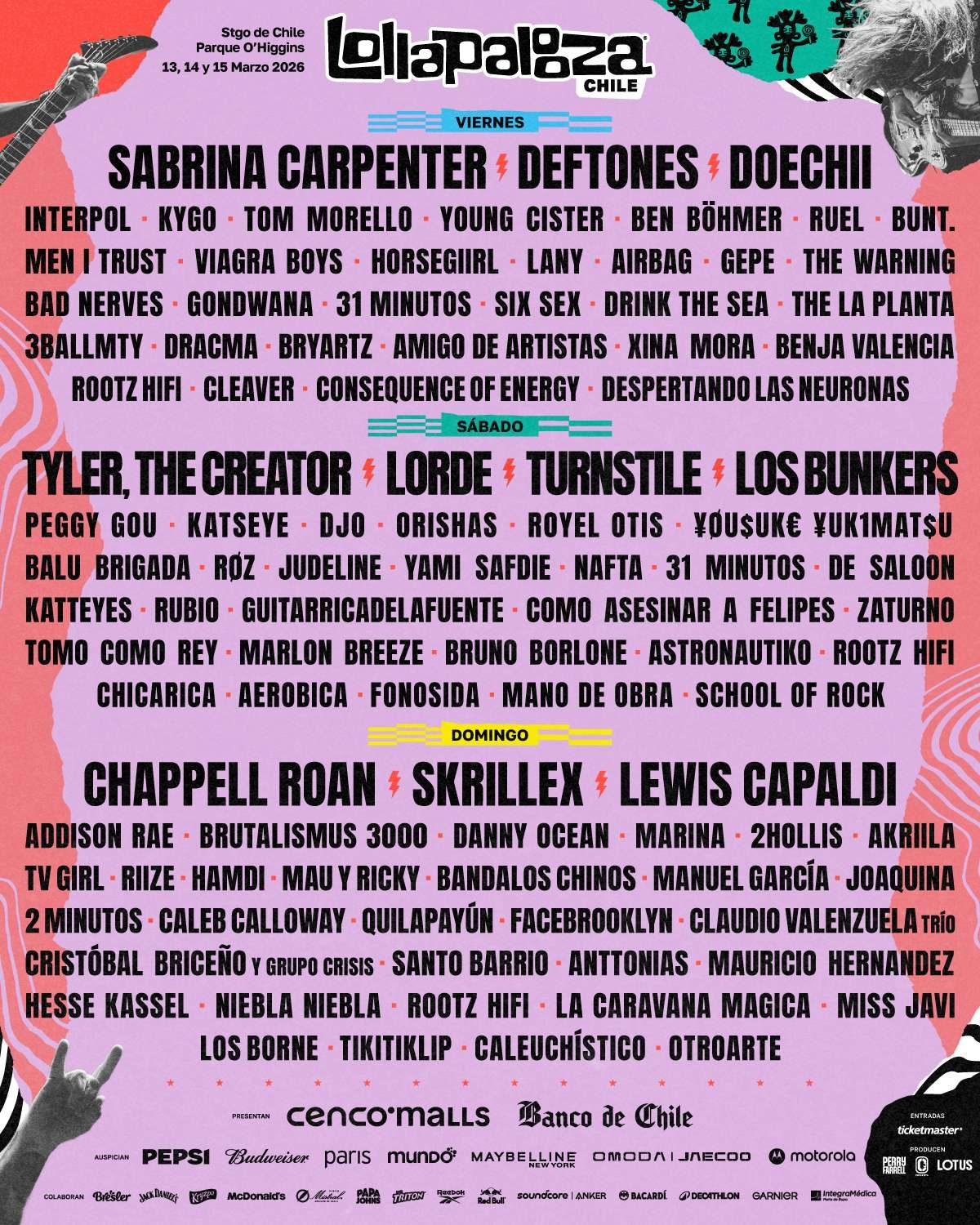 Lollapalooza Chile 2026 lineup poster