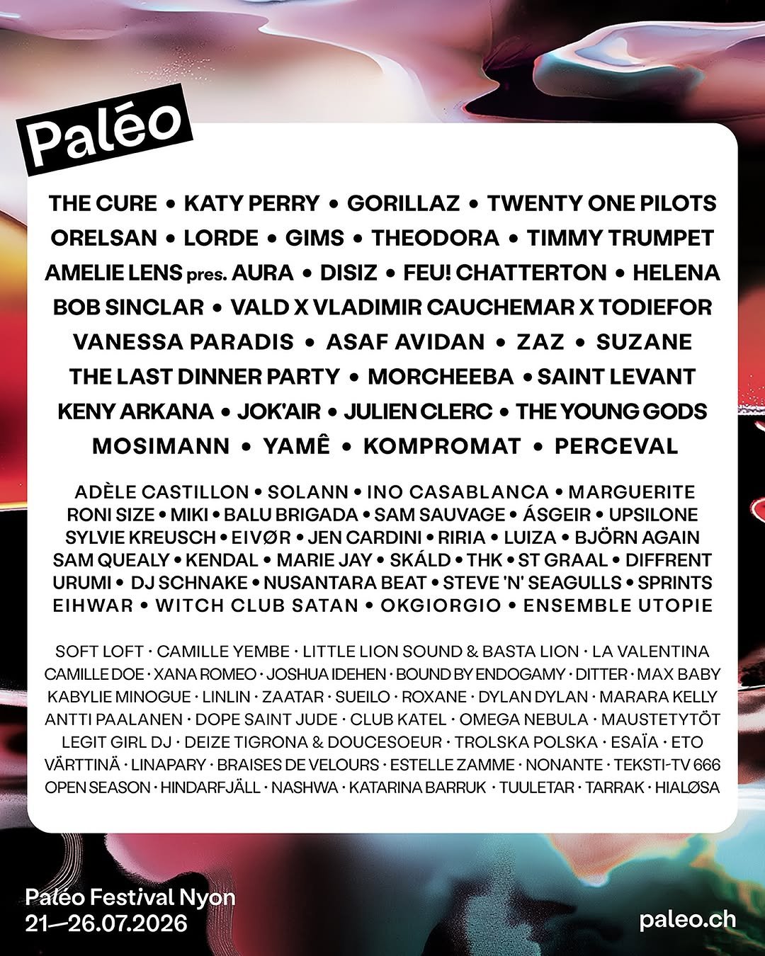 Paléo Festival 2026 lineup poster