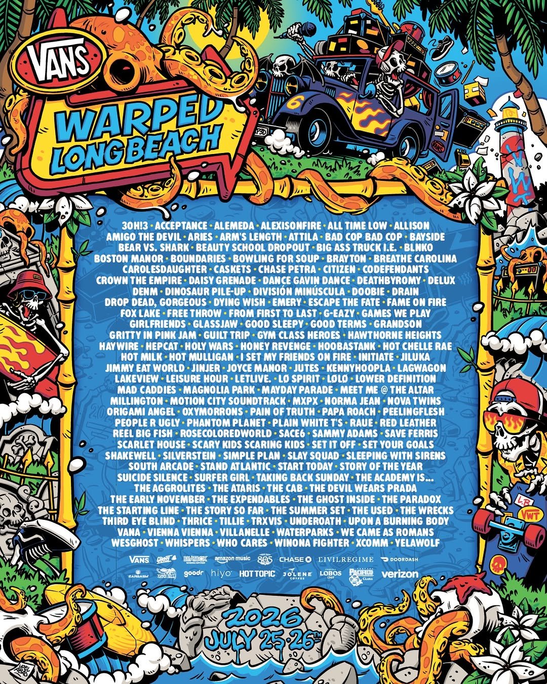 Vans Warped Tour Long Beach 2026 lineup poster