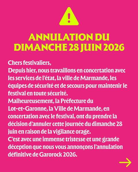 โ ๏ธ ANNULATION DU DIMANCHE 28 JUIN 2026